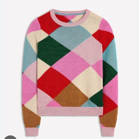 Boden Colorful Argyle Sweater • Size L • Preppy Color‑Block Knit - Picture 11 of 12